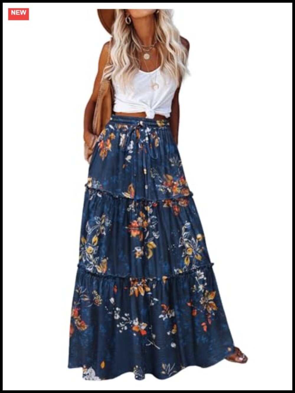 High Waist Boho Maxi Skirt Long Flowy with Pockets